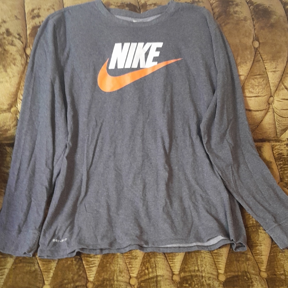 Nike Dri Fit Charcoal Long Sleeve with Orange Swoosh